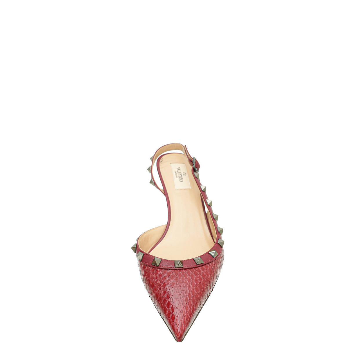 Valentino Burgundy Python Embossed Rockstud Slingback Pump 39-Valentino-THE CLOSET