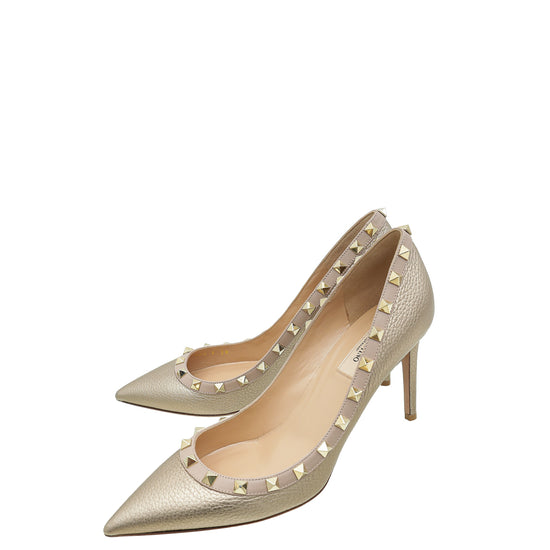 Valentino Metallic Champaign Rockstud Pumps 39