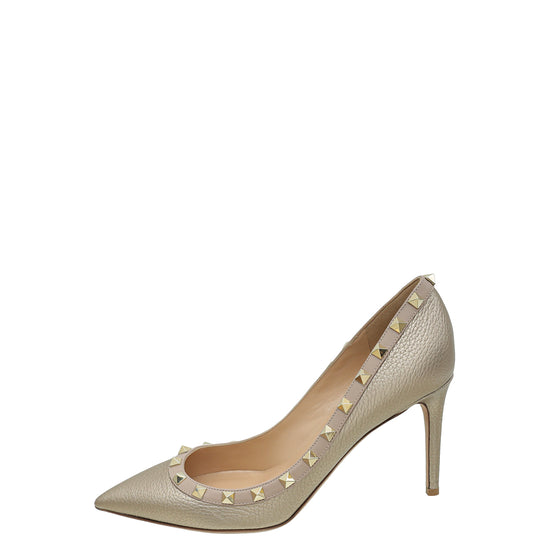 Valentino Metallic Champaign Rockstud Pumps 39