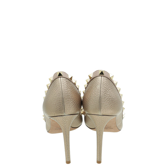 Valentino Metallic Champaign Rockstud Pumps 39