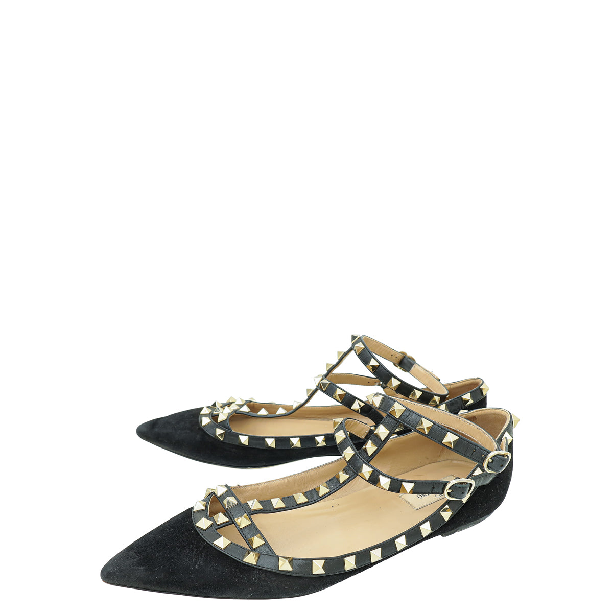 Valentino Black Rockstud Caged Ankle Strap Flats 40-Valentino-THE CLOSET