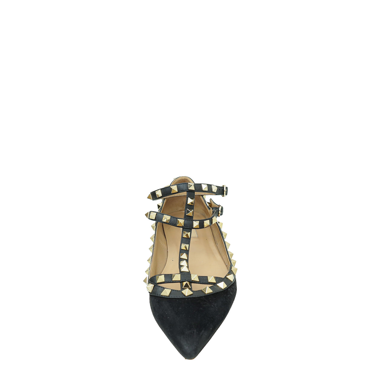 Valentino Black Rockstud Caged Ankle Strap Flats 40-Valentino-THE CLOSET