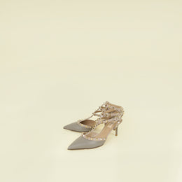 Valentino Taupe Rockstud Caged Ankle Strap Pump 40
