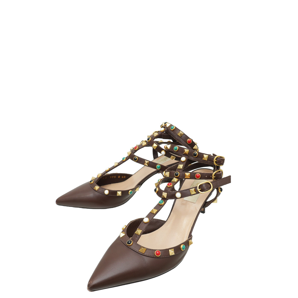 Valentino Brown Rockstud Caged Sandal 40-Valentino-THE CLOSET