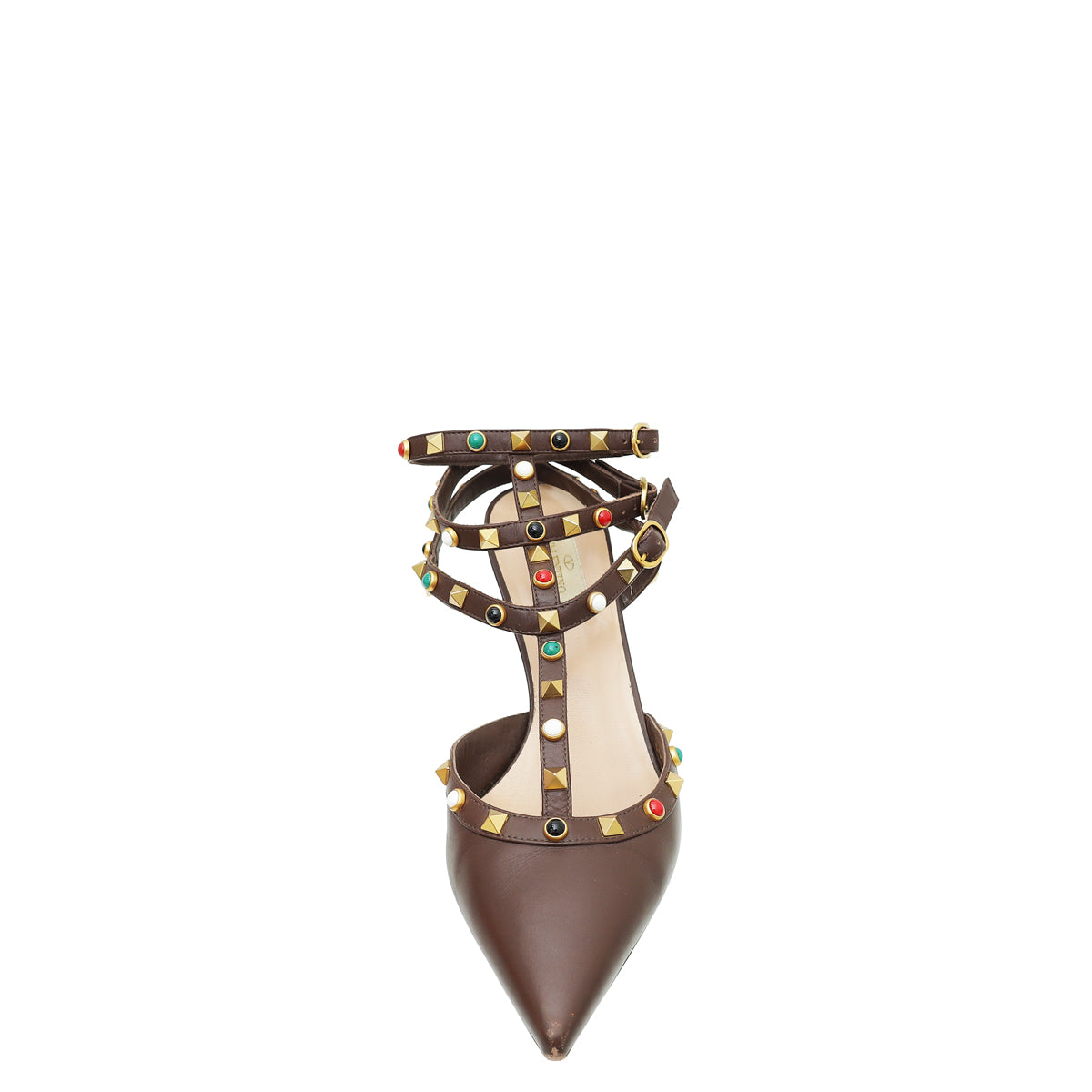 Valentino Brown Rockstud Caged Sandal 40-Valentino-THE CLOSET