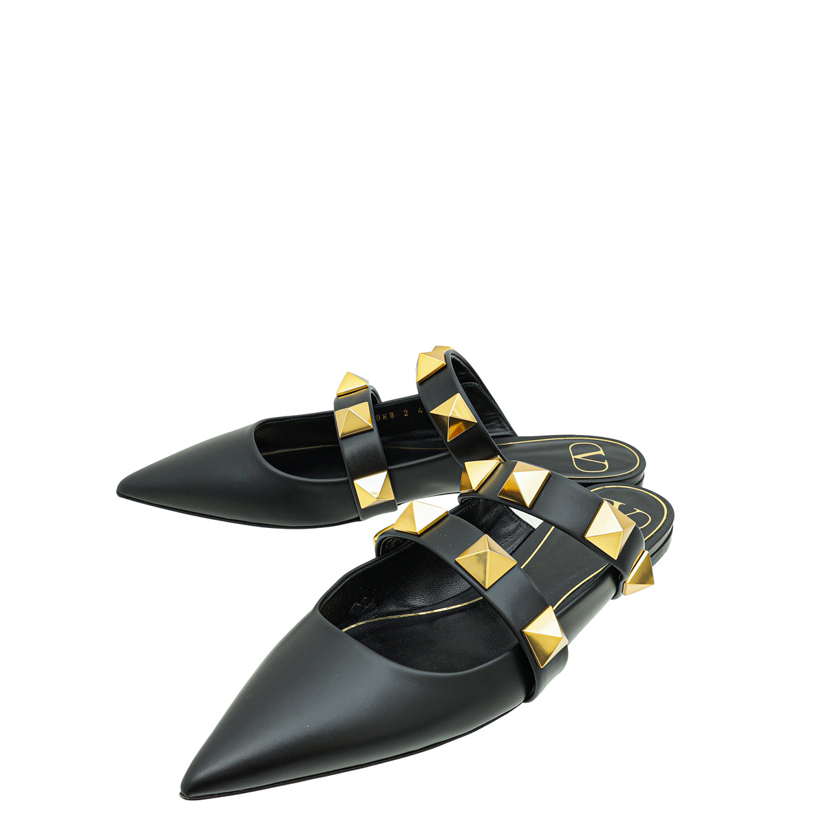 Valentino Black Roman Stud Flat Mules 41.5-Valentino-THE CLOSET