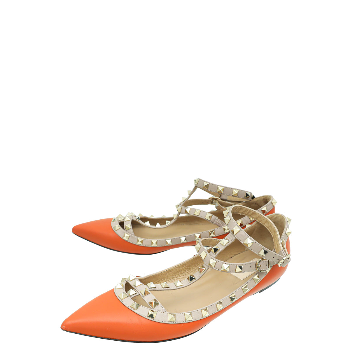 Valentino Rust Rockstud Caged Flat Ballerina 41-Valentino-THE CLOSET