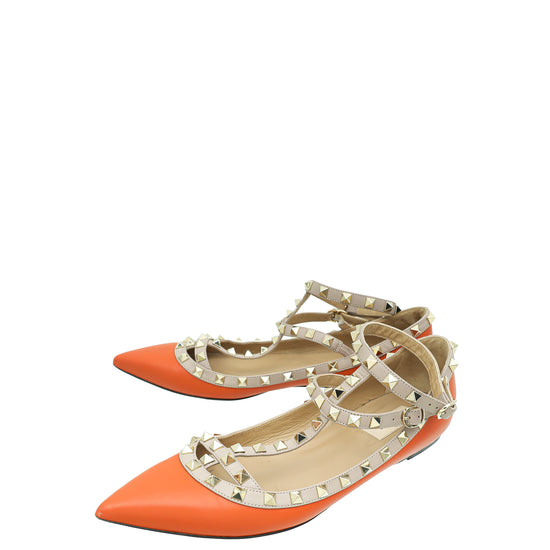 Valentino Rust Rockstud Caged Flat Ballerina 41