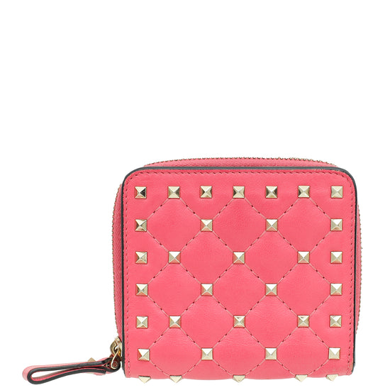 Valentino Pink Spike Rockstud Compact Zip Wallet