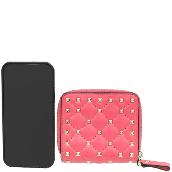 Valentino Pink Spike Rockstud Compact Zip Wallet