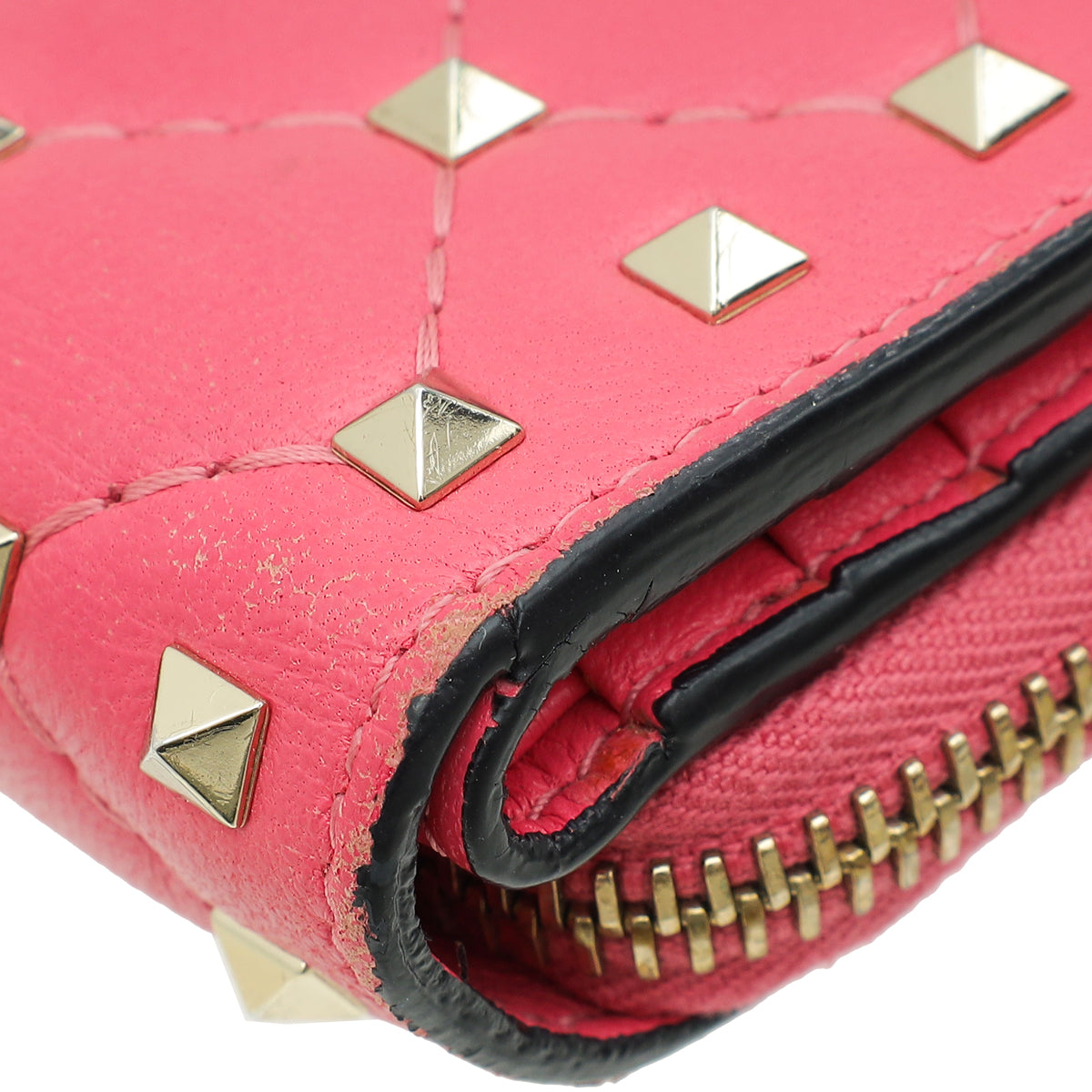 Valentino Pink Spike Rockstud Compact Zip Wallet