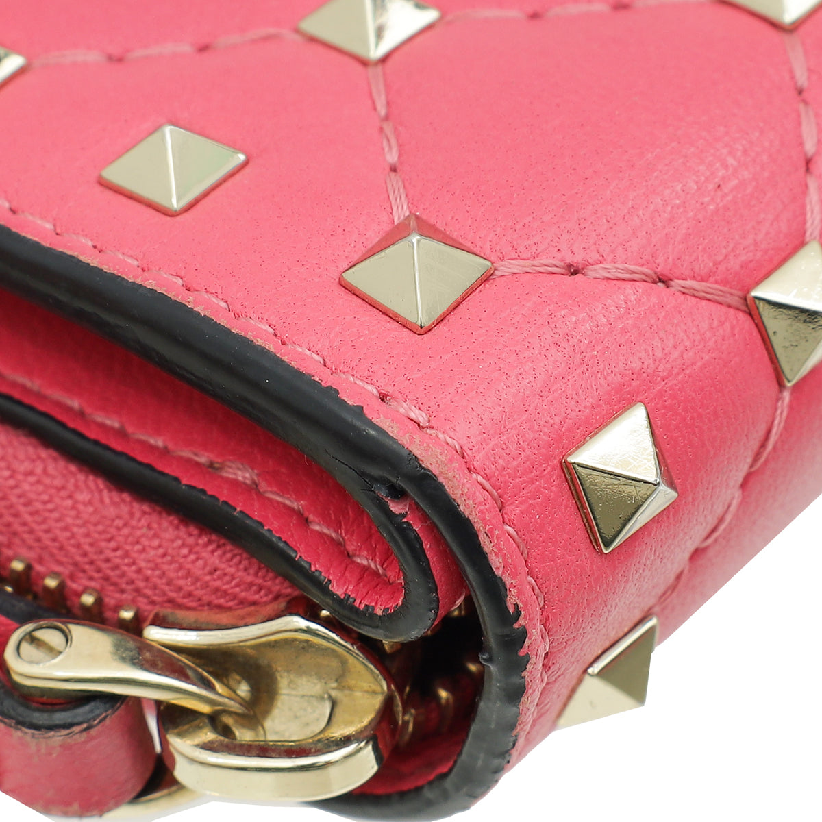 Valentino Pink Spike Rockstud Compact Zip Wallet