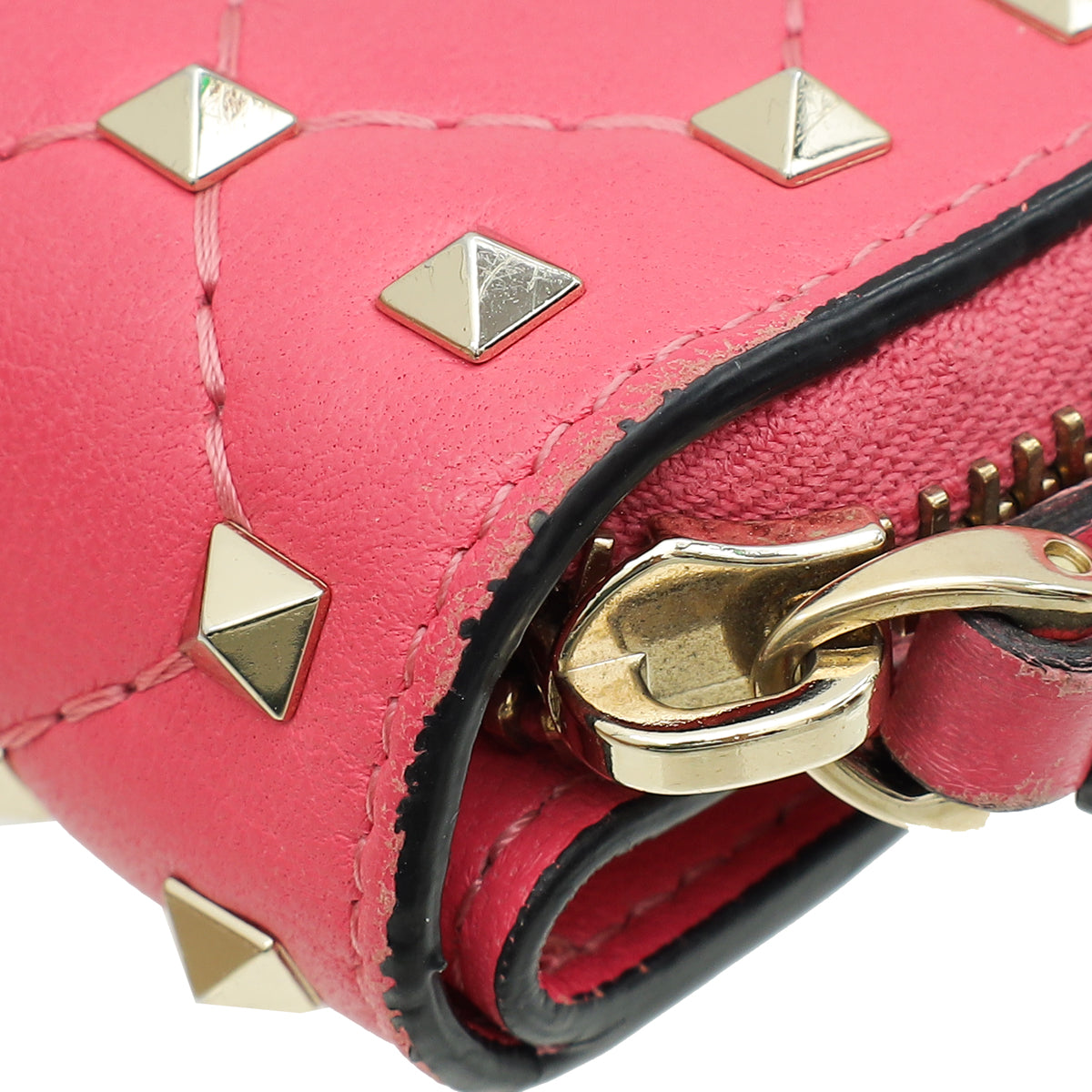 Valentino Pink Spike Rockstud Compact Zip Wallet