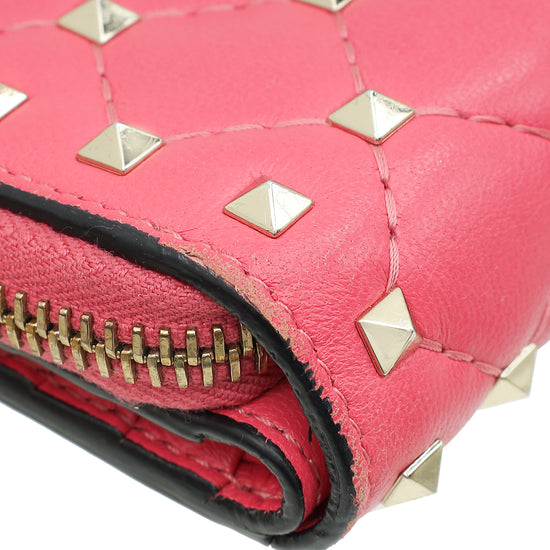 Load image into Gallery viewer, Valentino Pink Spike Rockstud Compact Zip Wallet
