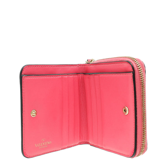 Load image into Gallery viewer, Valentino Pink Spike Rockstud Compact Zip Wallet

