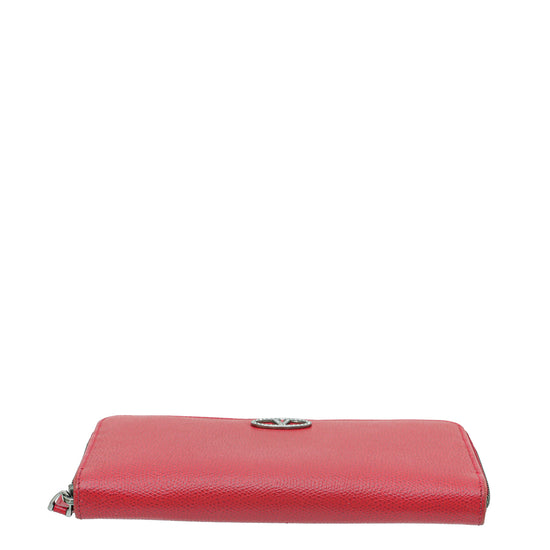 Valentino Red Crystal V Logo Zippy Wallet