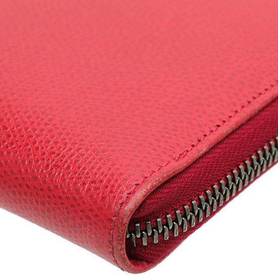 Valentino Red Crystal V Logo Zippy Wallet