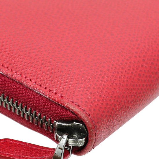 Valentino Red Crystal V Logo Zippy Wallet