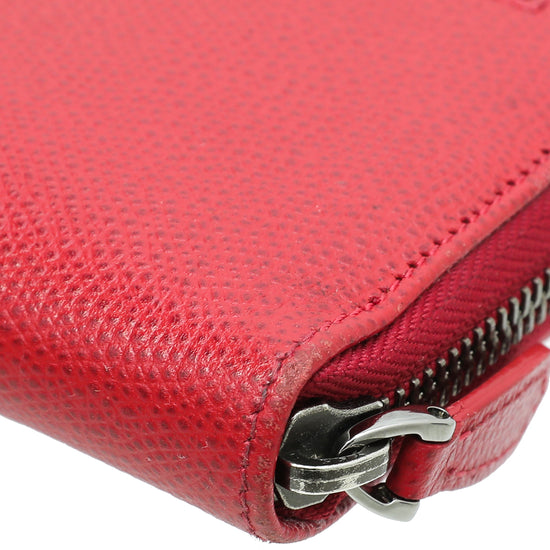 Valentino Red Crystal V Logo Zippy Wallet