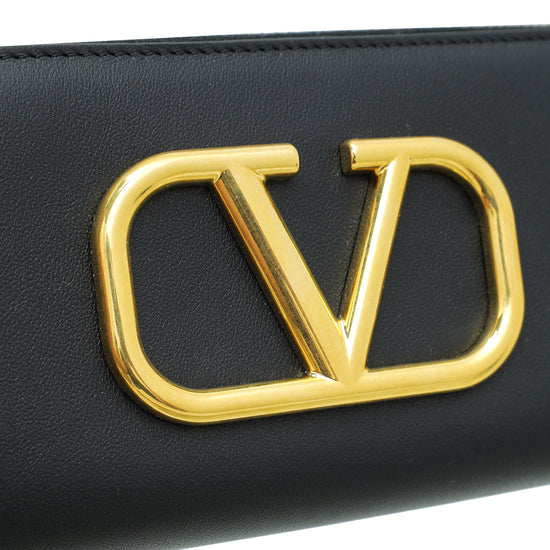 Valentino Black Vlogo Zip Around Wallet