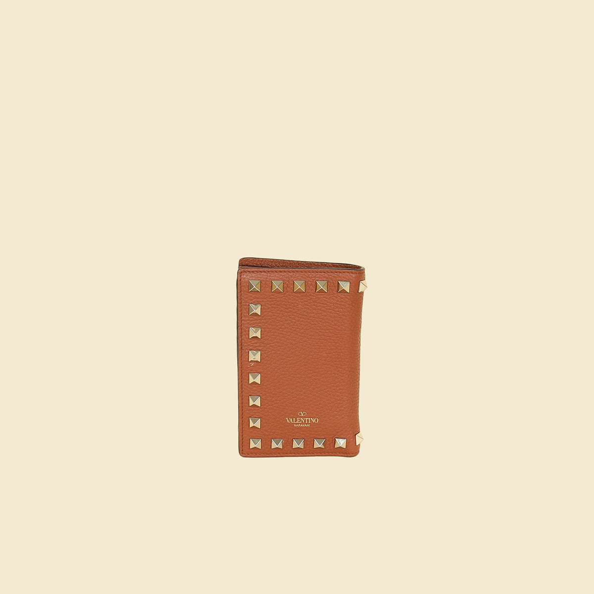 Valentino Brown Rockstud Leather Wallet-Valentino-THE CLOSET