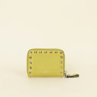 Valentino Yellow Green Rockstud Compact Zippy Wallet