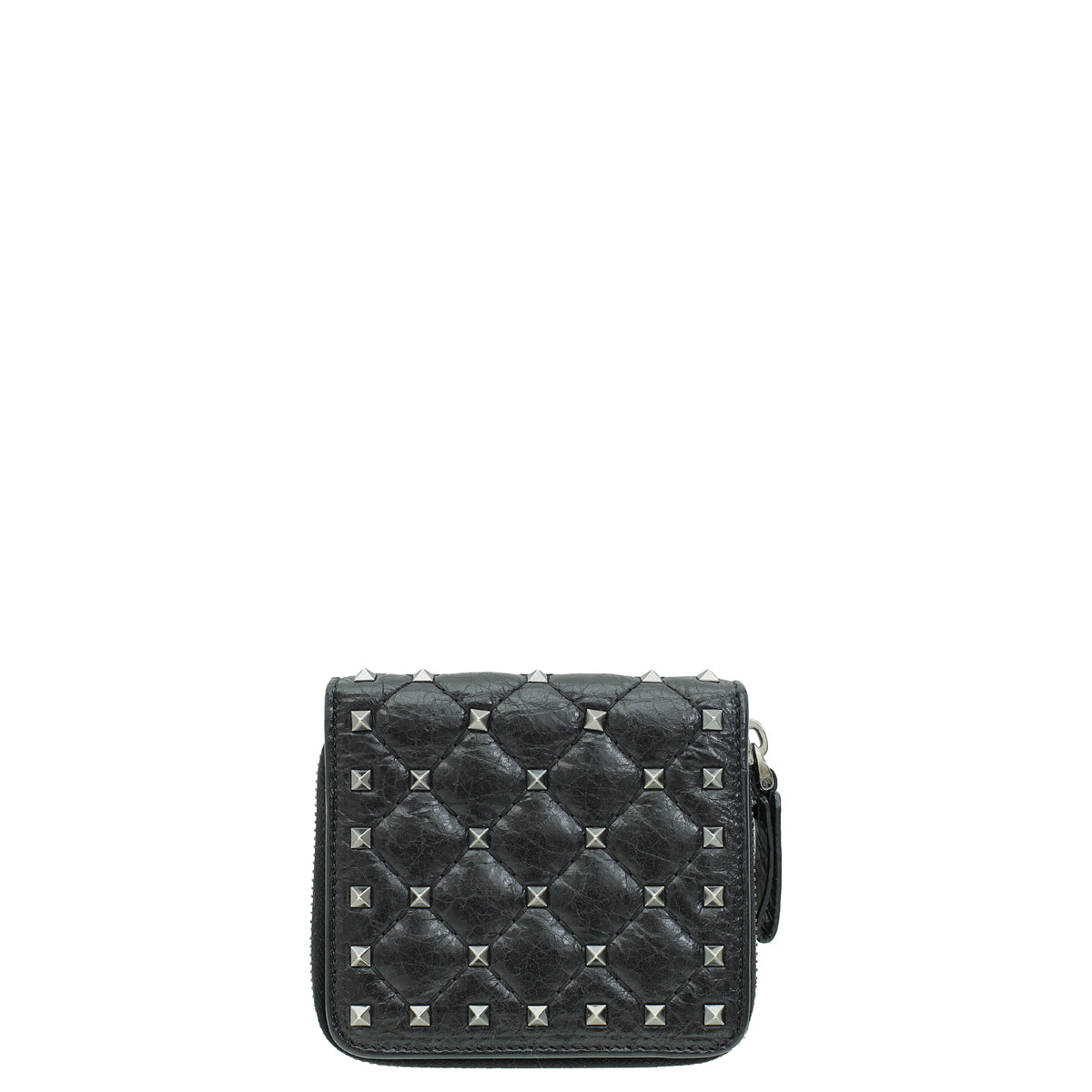 Valentino Black Spike Rockstud Zip Around French Wallet-Valentino-THE CLOSET