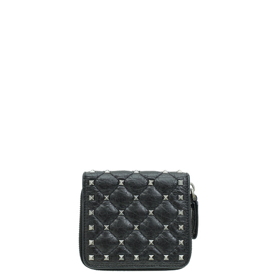 Valentino Black Spike Rockstud Zip Around French Wallet