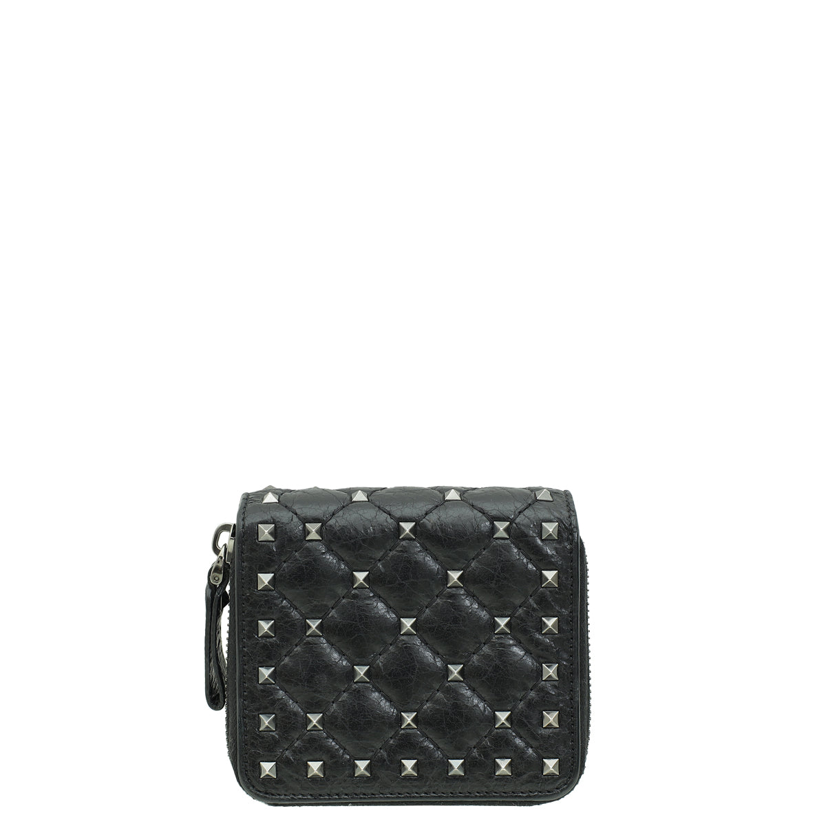 Valentino Black Spike Rockstud Zip Around French Wallet-Valentino-THE CLOSET