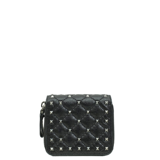 Valentino Black Spike Rockstud Zip Around French Wallet