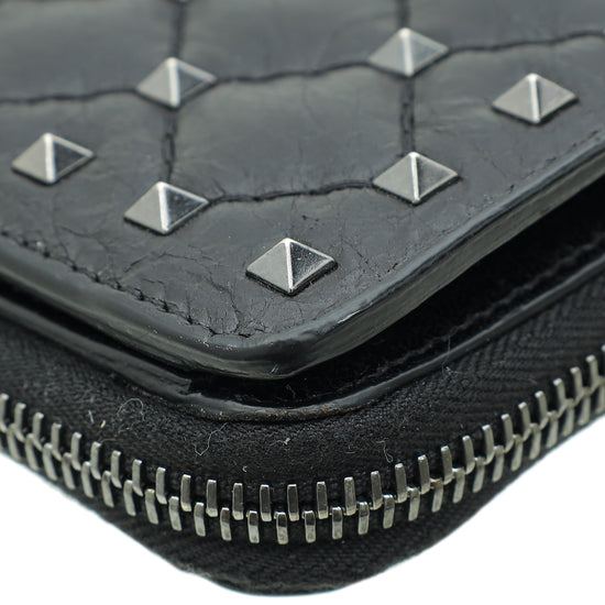 Valentino Black Spike Rockstud Zip Around French Wallet