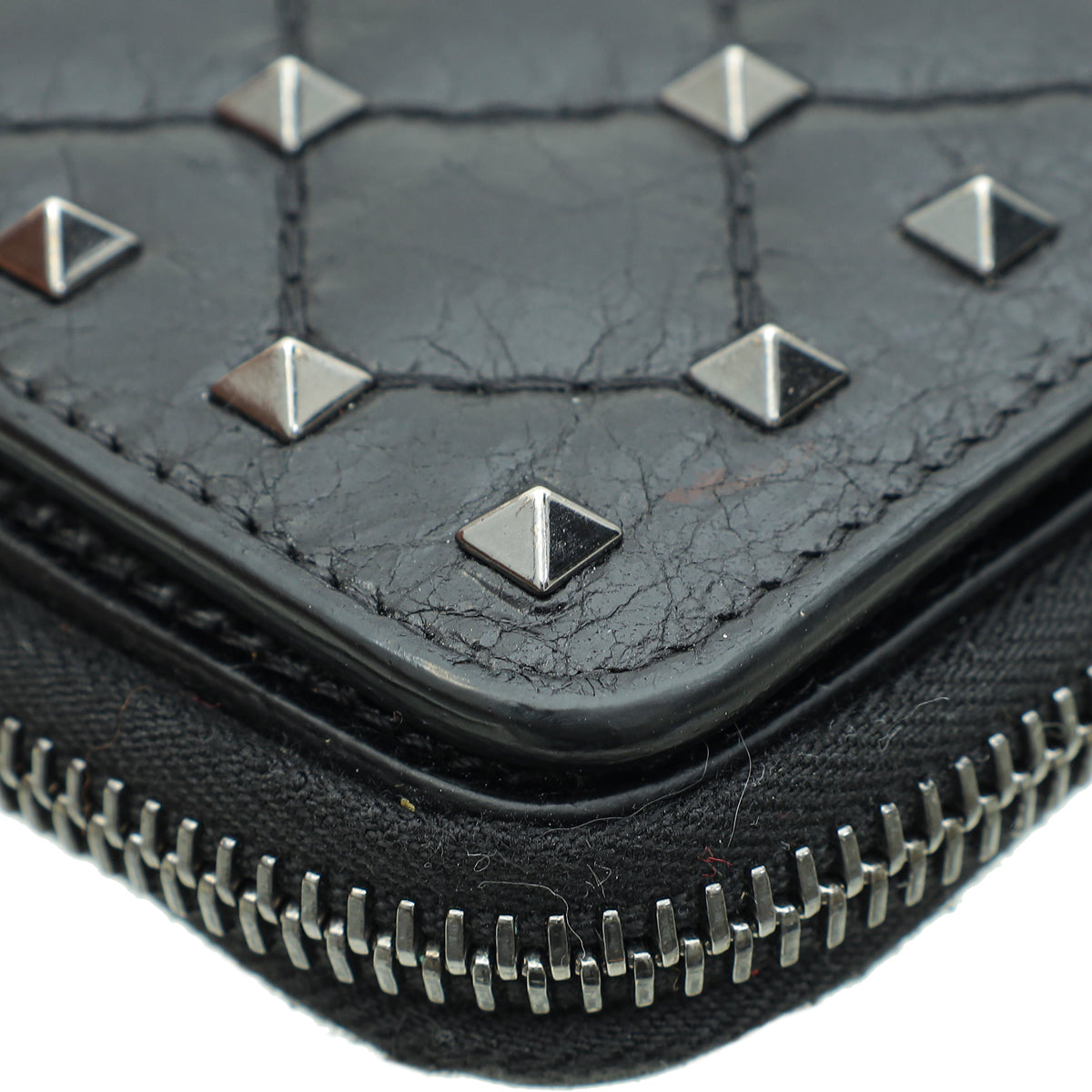 Valentino Black Spike Rockstud Zip Around French Wallet