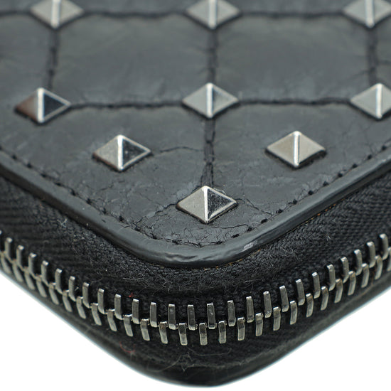 Valentino Black Spike Rockstud Zip Around French Wallet