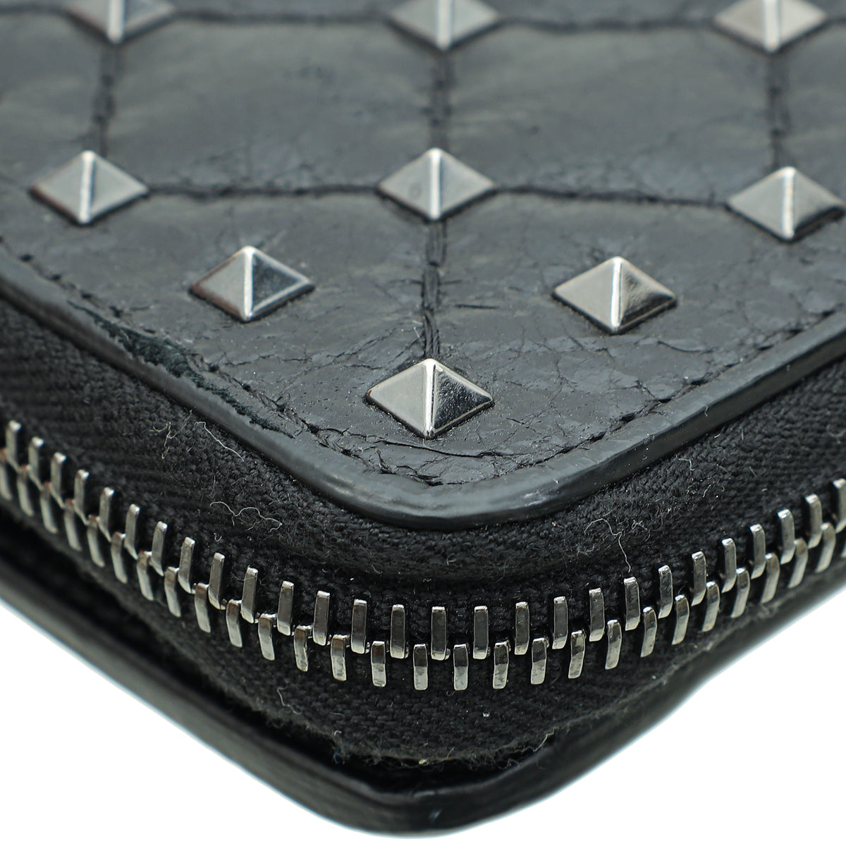 Valentino Black Spike Rockstud Zip Around French Wallet