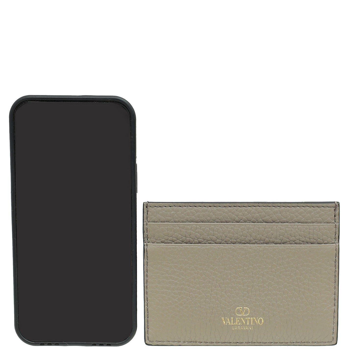 Valentino Gray Rockstud Card Holder-Valentino-THE CLOSET