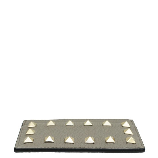 Valentino Gray Rockstud Card Holder-Valentino-THE CLOSET