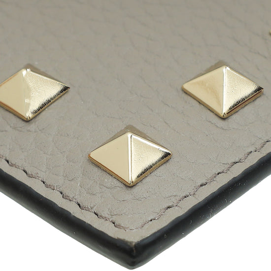 Valentino Gray Rockstud Card Holder-Valentino-THE CLOSET