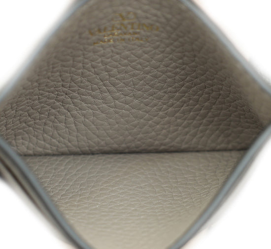 Valentino Gray Rockstud Card Holder-Valentino-THE CLOSET