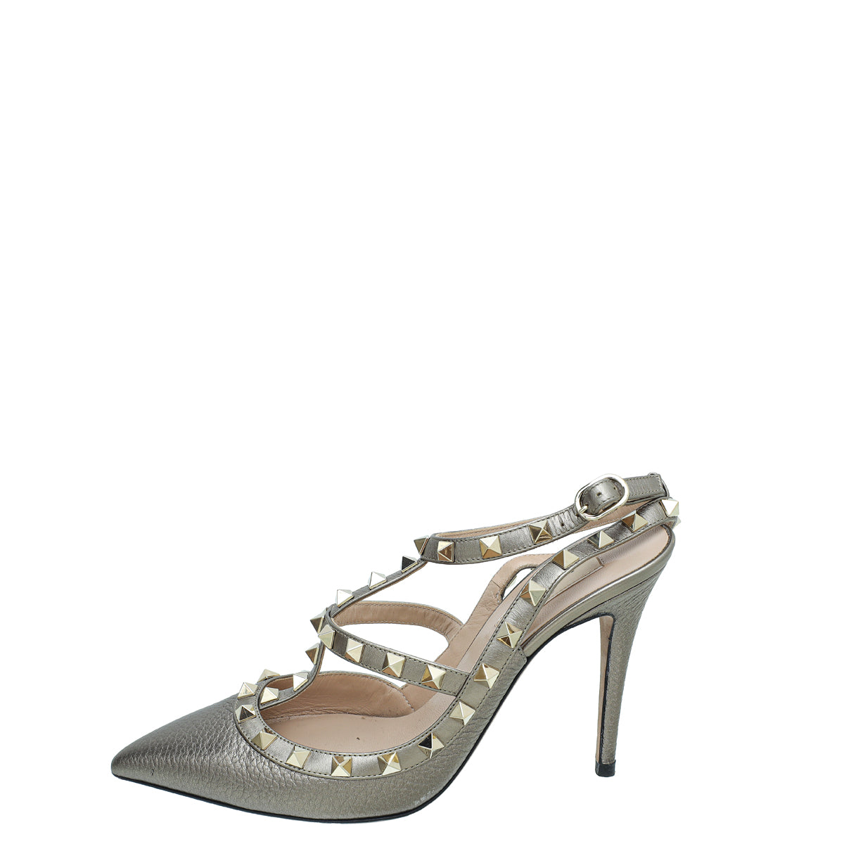 Valentino Metallic Olive Rockstud Caged Ankle Strap Pumps 38