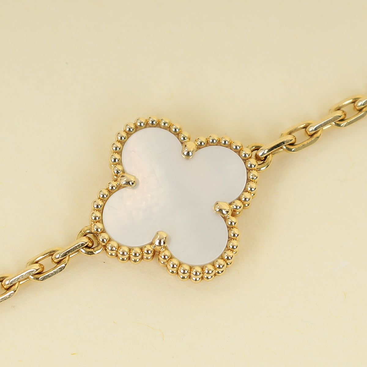 Van Cleef & Arpels 18K Yellow Gold Vintage Alhambra 5 MOP Motifs Bracelet