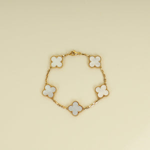 Van Cleef & Arpels 18K Yellow Gold Vintage Alhambra MOP 5 Motifs Bracelet