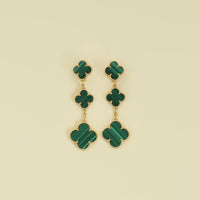 Van Cleef & Arpels 18K Yellow Gold Magic Alhambra Malachite 3 Motifs Earrings