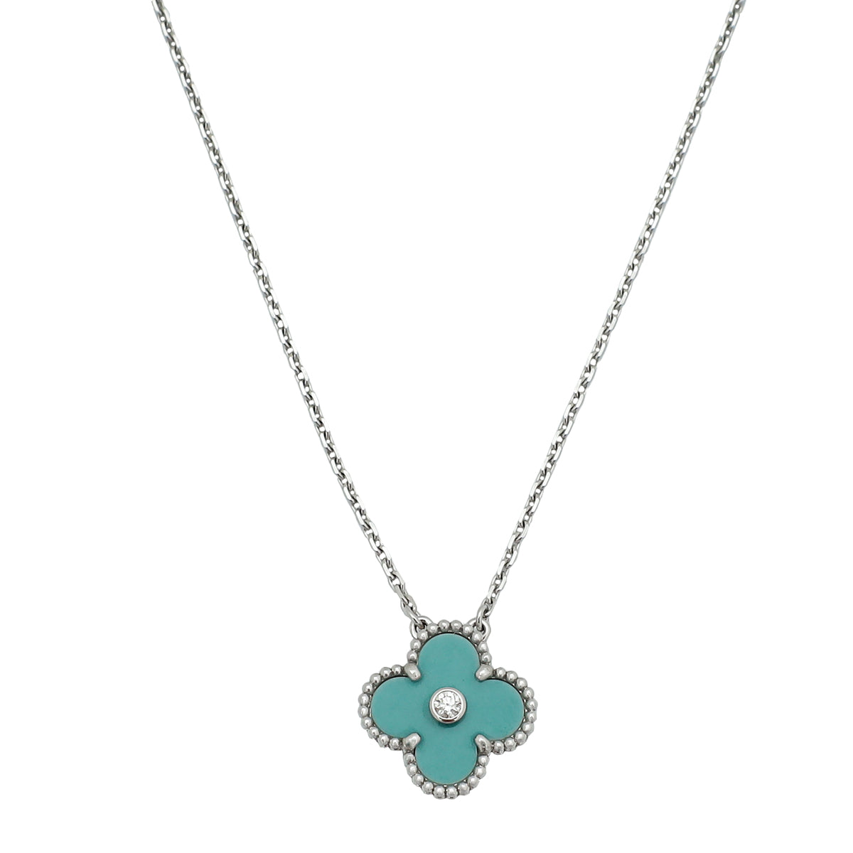 Van Cleef & Arpels 18K White Gold Diamond Holiday Ltd. Ed.Celadon Vintage Alhambra Necklace-Van Cleef & Arpels-THE CLOSET
