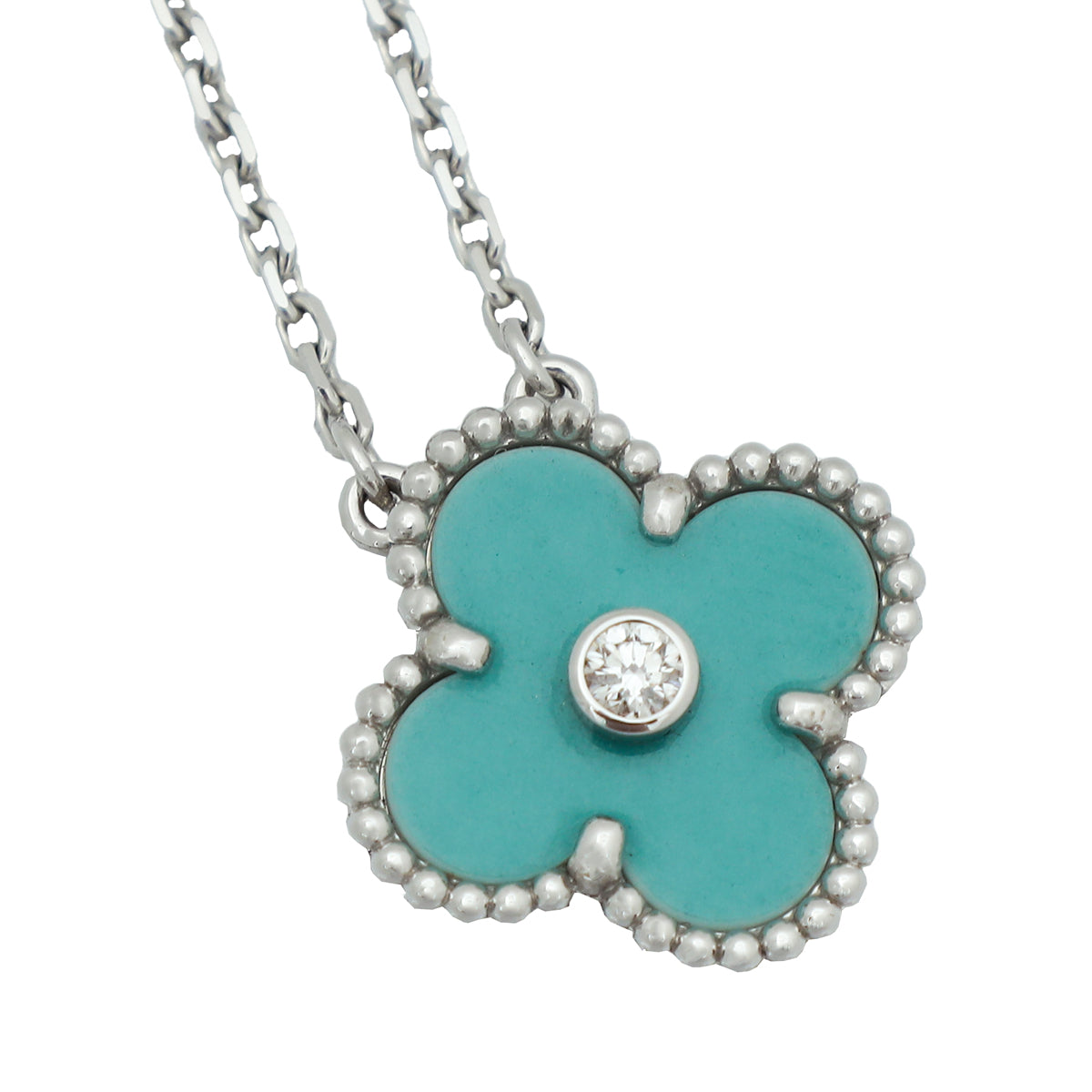 Van Cleef & Arpels 18K White Gold Diamond Holiday Ltd. Ed.Celadon Vintage Alhambra Necklace-Van Cleef & Arpels-THE CLOSET