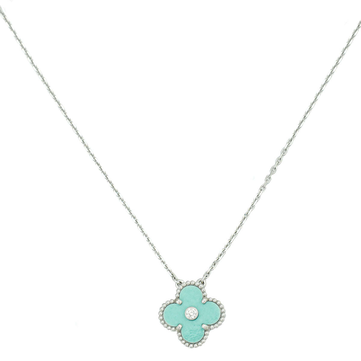 Van Cleef & Arpels 18K White Gold Diamond Holiday Ltd. Ed.Celadon Vintage Alhambra Necklace-Van Cleef & Arpels-THE CLOSET