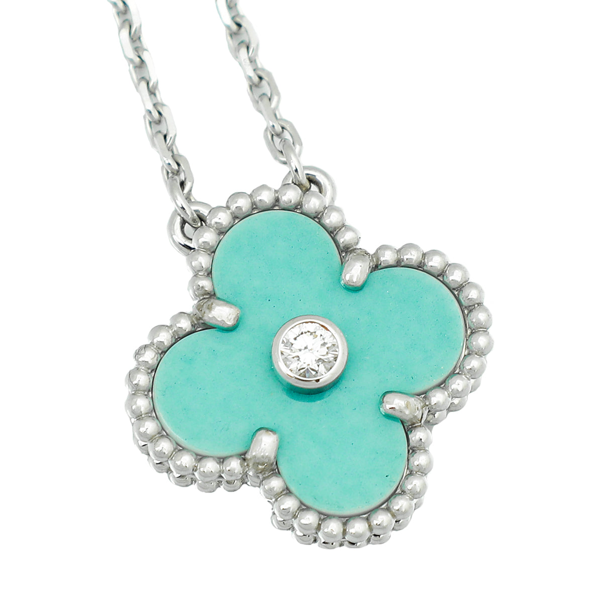 Van Cleef & Arpels 18K White Gold Diamond Holiday Ltd. Ed.Celadon Vintage Alhambra Necklace-Van Cleef & Arpels-THE CLOSET