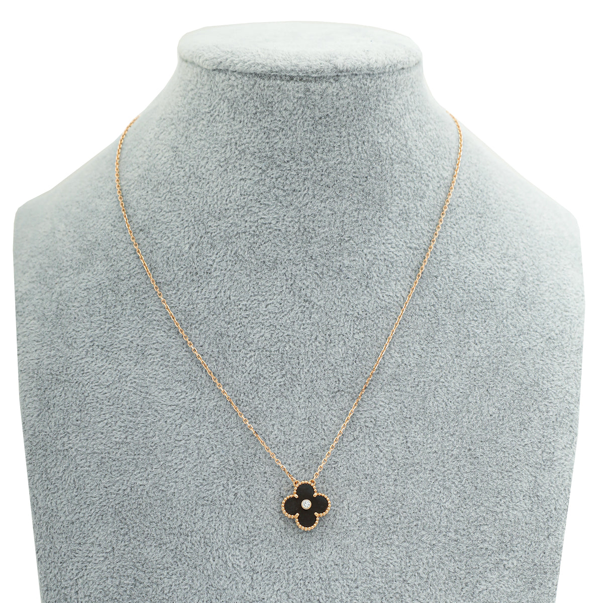 Van Cleef & Arpels 18K Rose Gold Diamond Silver Obsidian Vintage Alhambra Holiday 2023 Pendant Necklace-Van Cleef & Arpels-THE CLOSET