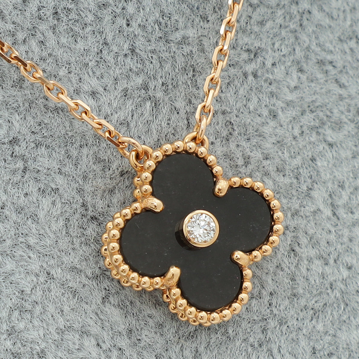 Van Cleef & Arpels 18K Rose Gold Diamond Silver Obsidian Vintage Alhambra Holiday 2023 Pendant Necklace-Van Cleef & Arpels-THE CLOSET