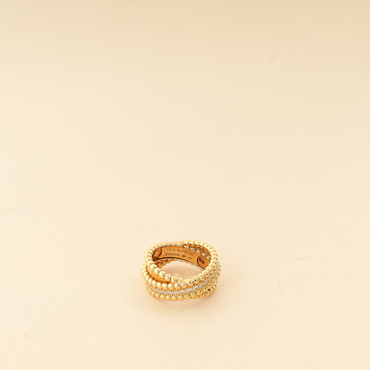 Van Cleef Arpels 18K Yellow Gold Perlée Diamonds Duo Ring 50
