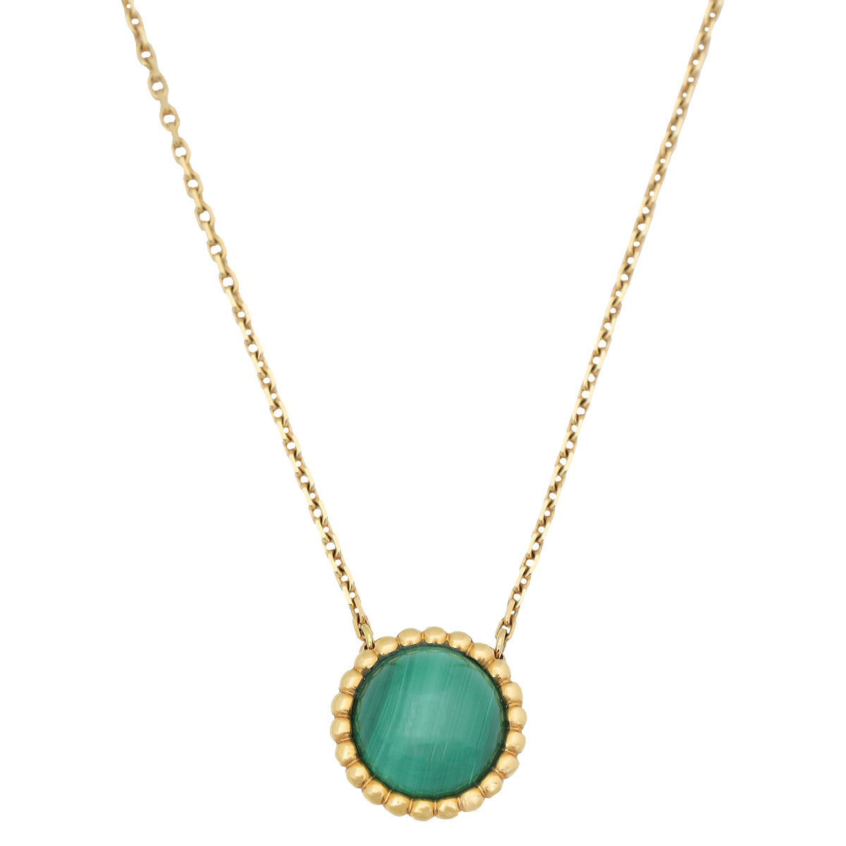 Van Cleef & Arpels 18K Yellow Gold Perlée Couleurs Pendant Malachite Necklace-Van Cleef & Arpels-THE CLOSET